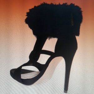 Angela Genuine Rabbit Fur Cuff Sandle High Heals